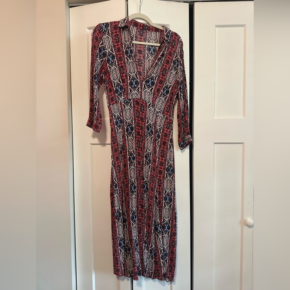 Boho Patterned Collared Sundress - Picture 4 of 12